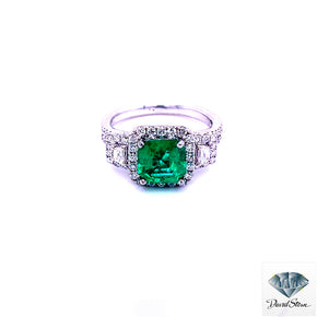 1.50 CT Emerald Radiant Step Cut Halo Head Engagement Ring in 14kt White Gold