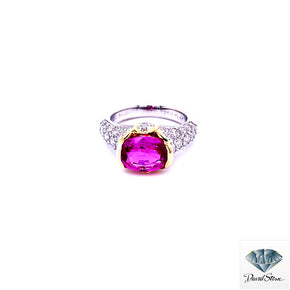 2.25 CT Oval Ruby Faceted Couture Ring in Platinum with 14kt Yellow Gold