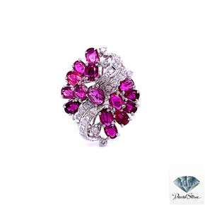6.25 CT Oval Ruby Faceted Couture Ring in 14kt White Gold