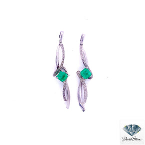 1.10 CT Radiant Step Emerald Fashionable Earrings in 14kt White Gold